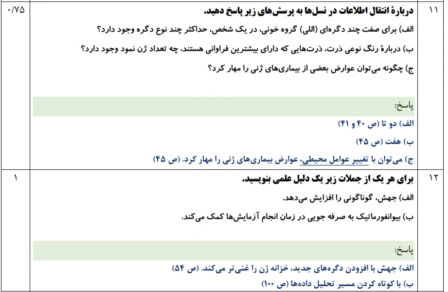 سوالات امتحان نهایی زیست دوازدهم دی ۱۴۰۳ + پاسخنامه