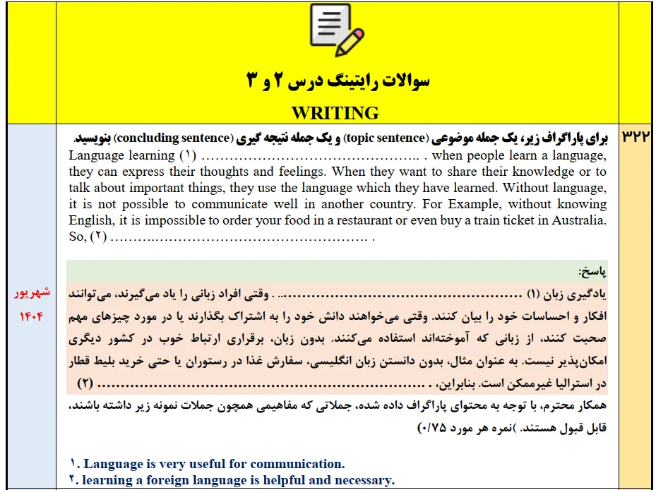 جزوه 500 سوالات نهایی زبان دوازدهم (درس به درس)