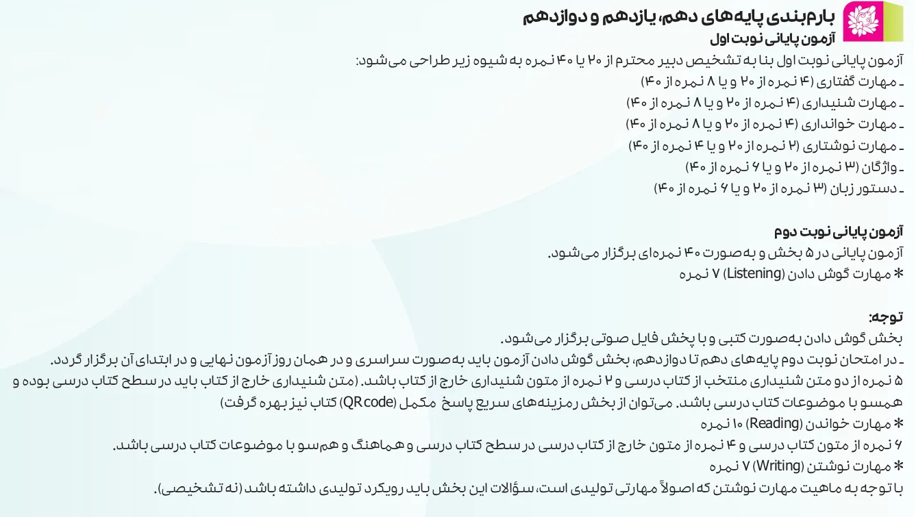 بارم بندی زبان انگلیسی یازدهم ۱۴۰۵ [خرداد-شهریور-دی]