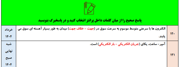 جزوه 120 سوال نهایی فصل به فصل فیزیک یازدهم تجربی و ریاضی با جواب