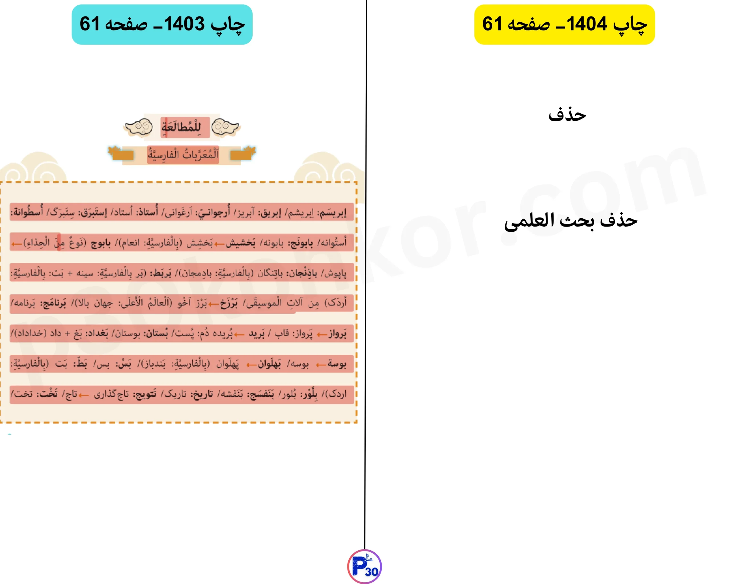 تغییرات عربی یازدهم برای امتحان نهایی ۱۴۰۵ (تجربی ریاضی انسانی)