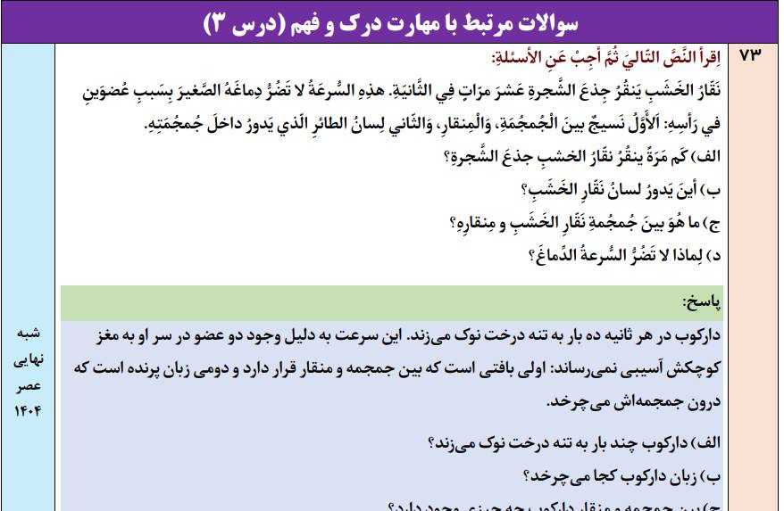 جزوه 120 سوال نهایی درس به درس عربی یازدهم انسانی با جواب (درس 1 تا 7 تفکیک شده)