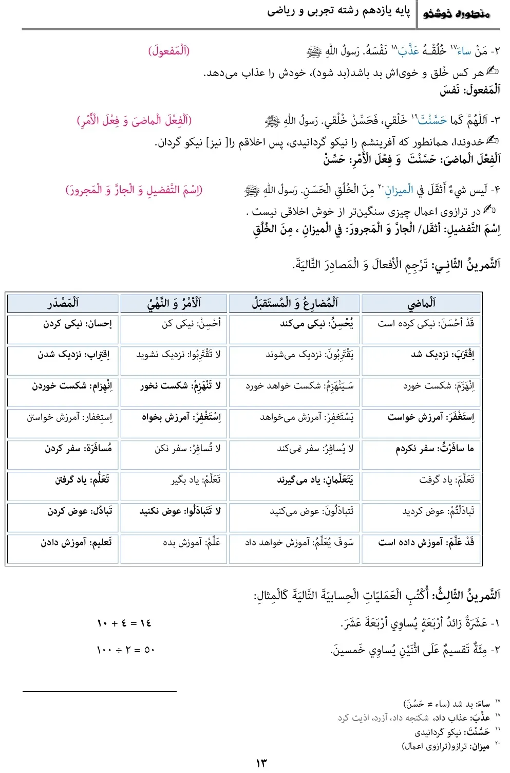 معنی، ترجمه، حل تمرین درس ۱ عربی یازدهم تجربی و ریاضی