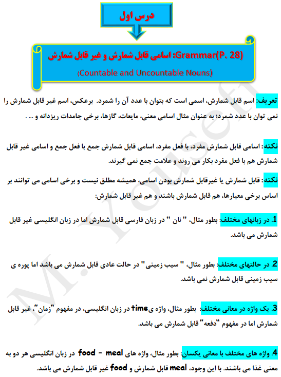 جزوه pdf معنی و ترجمه، ردینگ، گرامر، رایتینگ زبان یازدهم (درس به درس)