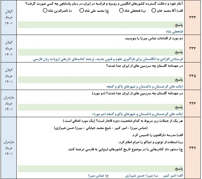 نمونه سوالات نهایی فصل به فصل مطالعات اجتماعی نهم با جواب