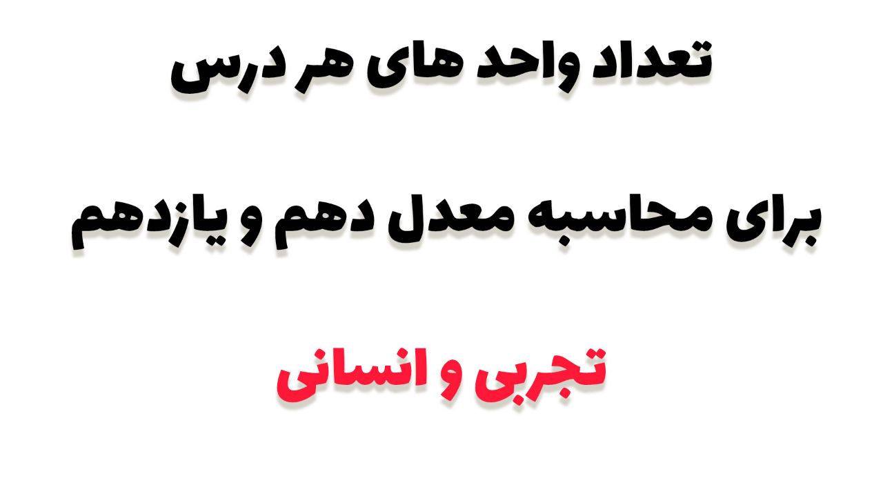 تعداد واحد هر درس برای محاسبه معدل تجربی و انسانی