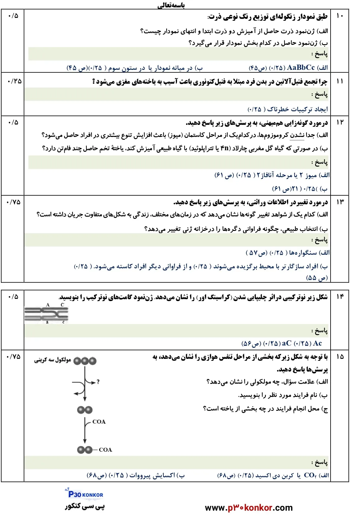 سوالات امتحان نهایی زیست دوازدهم دی ۱۴۰۴ + پاسخنامه