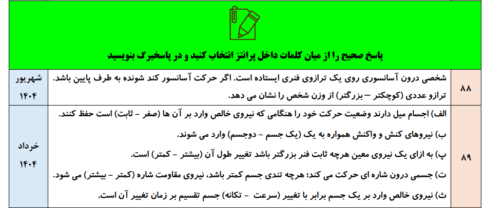 جزوه سوالات نهایی فصل به فصل فیزیک دوازدهم تجربی با جواب