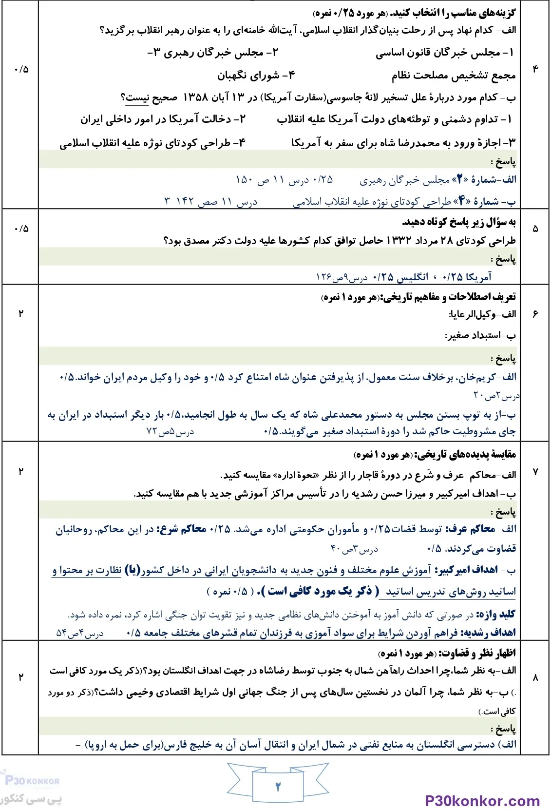 سوالات امتحان نهایی تاریخ دوازدهم انسانی دی ۱۴۰۴ با جواب