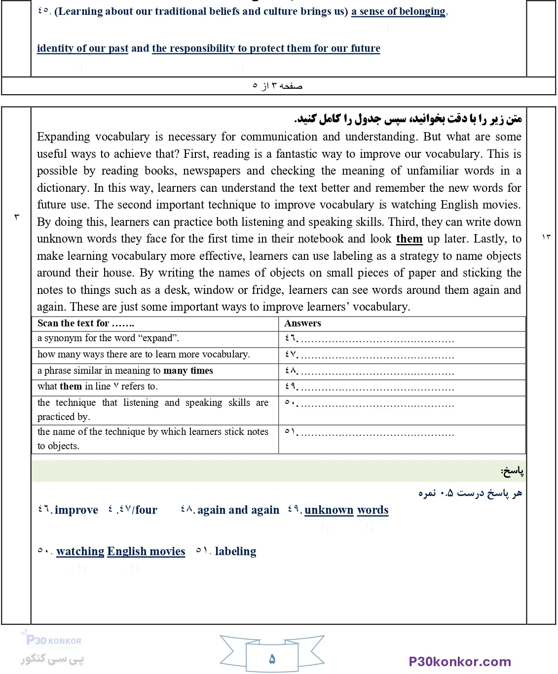 دانلود سوالات امتحان نهایی زبان انگلیسی دوازدهم دی ۱۴۰۴ + پاسخنامه