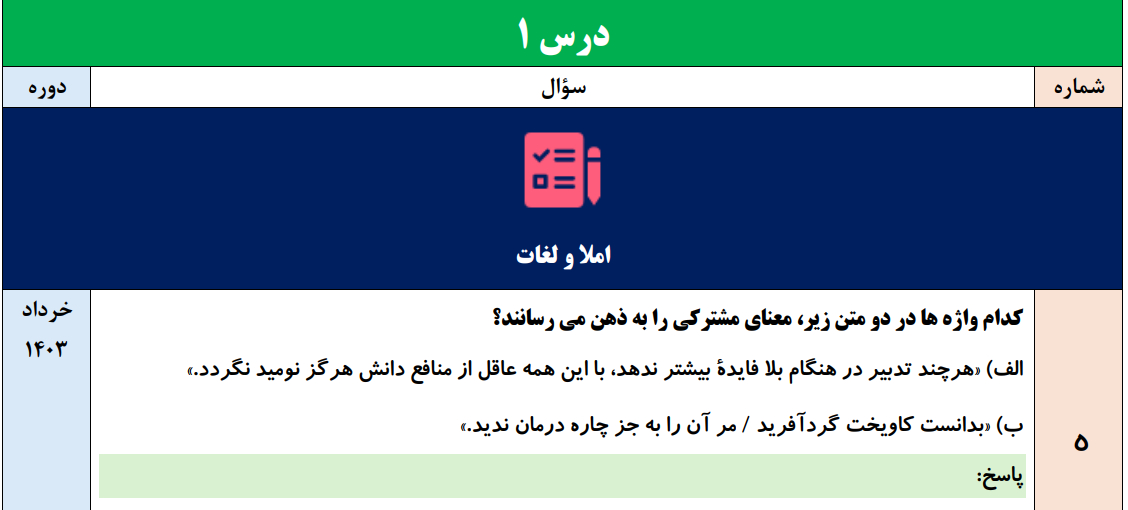 جزوه 200 سوالات نهایی درس به درس فارسی دهم با جواب (درس ۱ تا ۱۸ تفکیک شده)